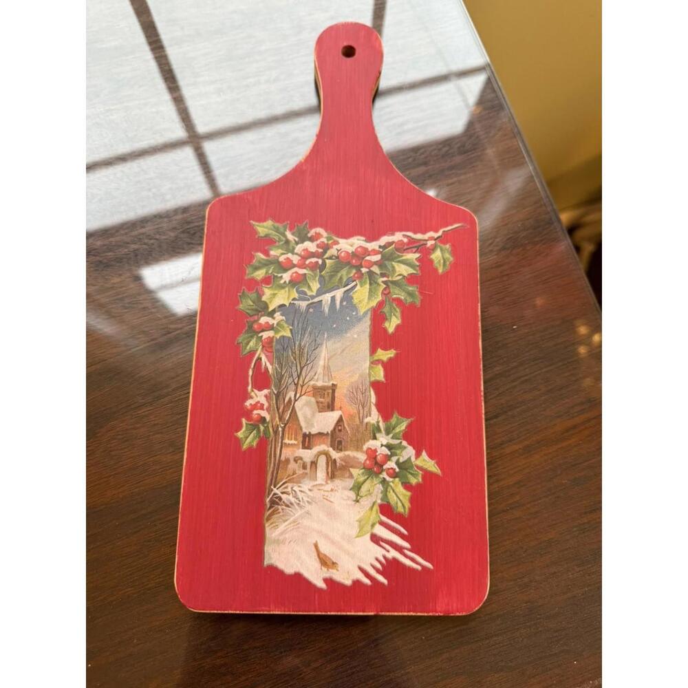 Handcrafted red Christmas Wood Cutting Board; home decor